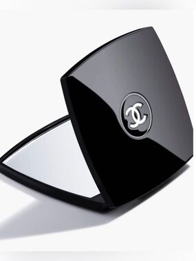 CHANEL Black Compact Double-Sided Mirror with CC Logo